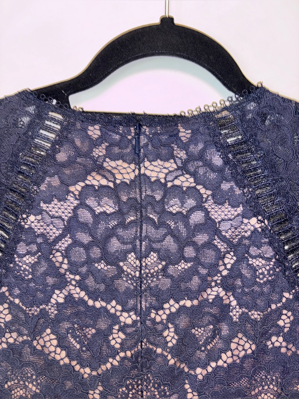 Tadashi Shoji Catrine Navy Blue Lace Bodice Crepe Gown, Size 6 - Picture 8 of 15